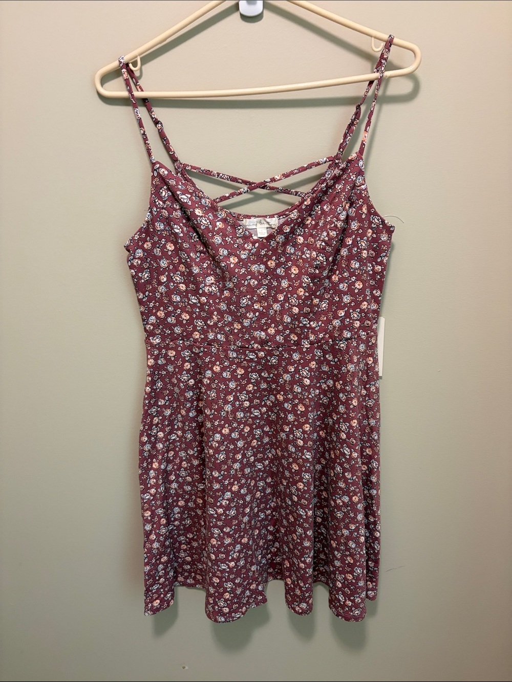 nine britton Wine Floral Strappy Mini Dress